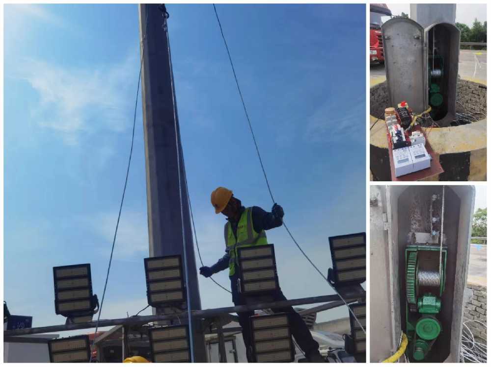 黄埔区京哈高速服务区改造高杆灯安装现场